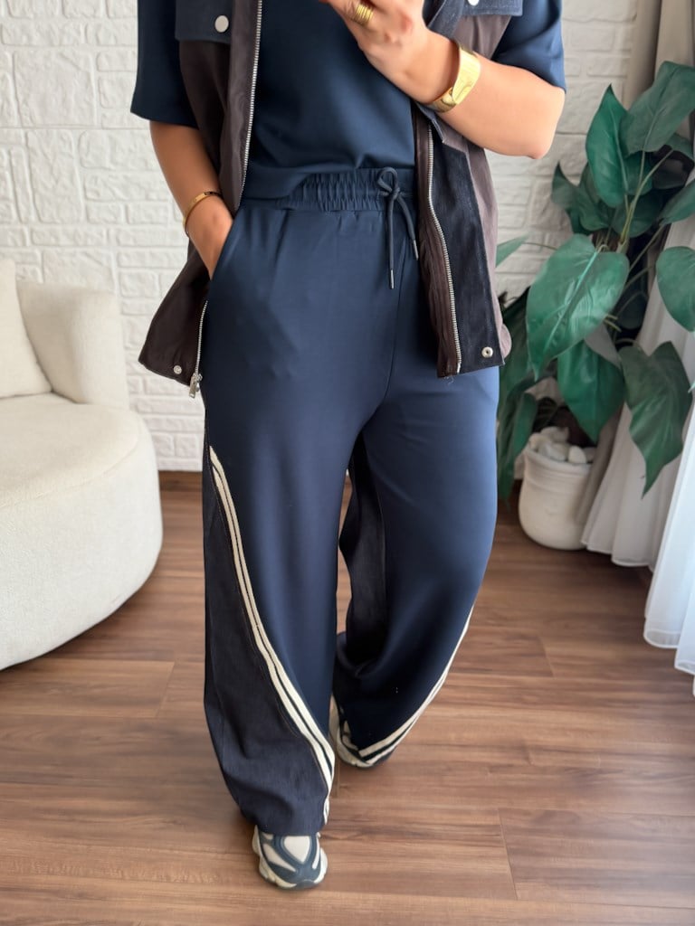 Tasarım Jean Detaylı Yelek Bluz Pantolon Takım