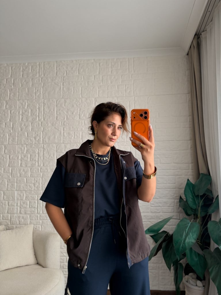 Tasarım Jean Detaylı Yelek Bluz Pantolon Takım