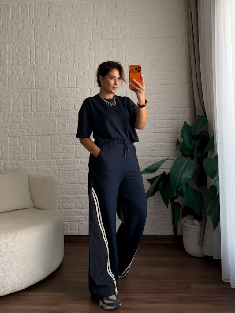 Tasarım Jean Detaylı Yelek Bluz Pantolon Takım