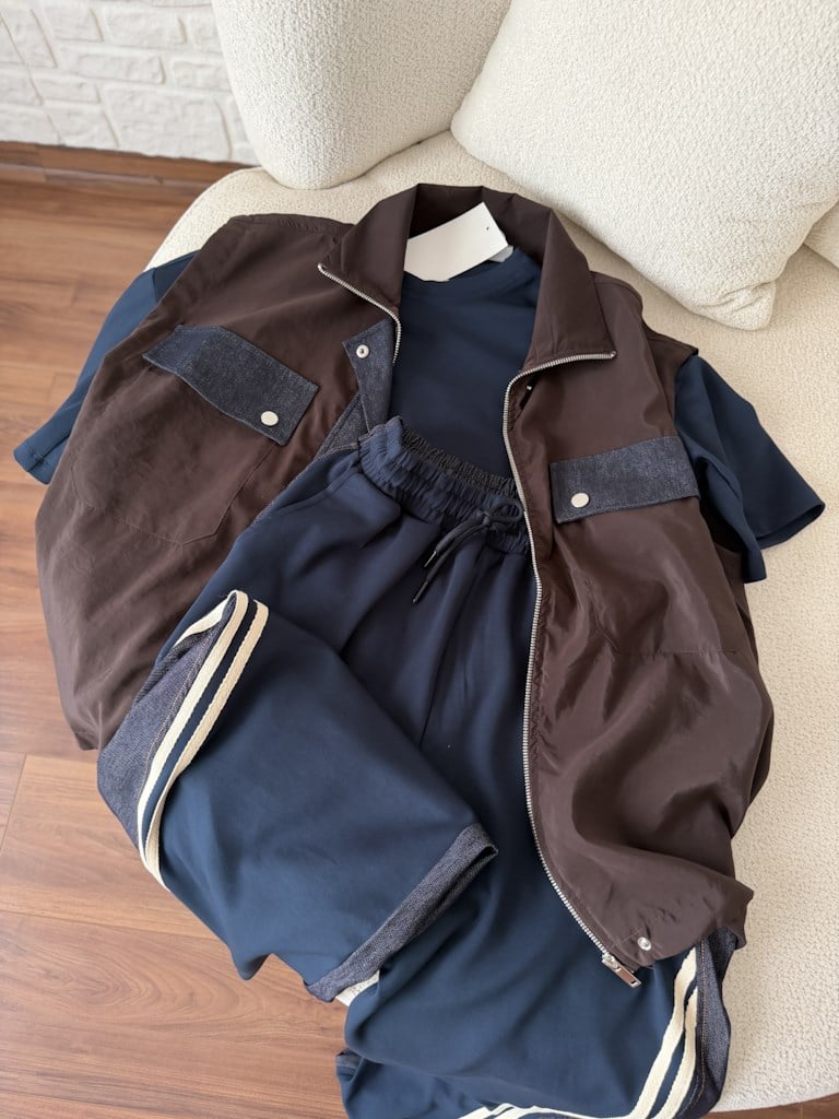 Tasarım Jean Detaylı Yelek Bluz Pantolon Takım
