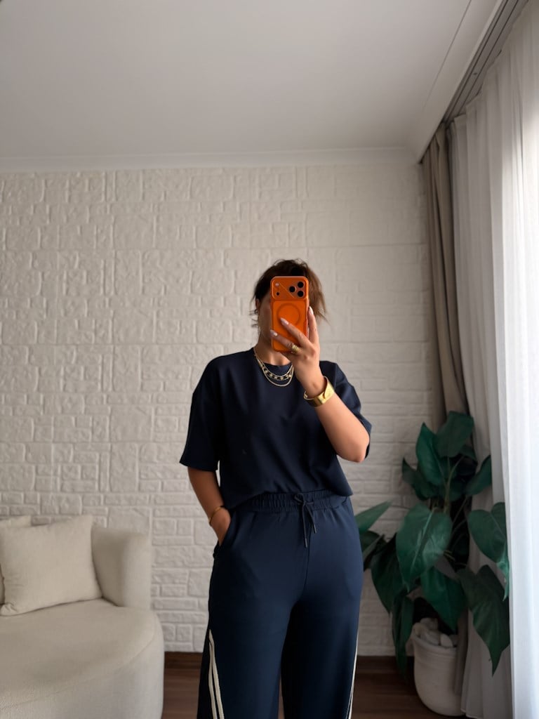 Tasarım Jean Detaylı Yelek Bluz Pantolon Takım