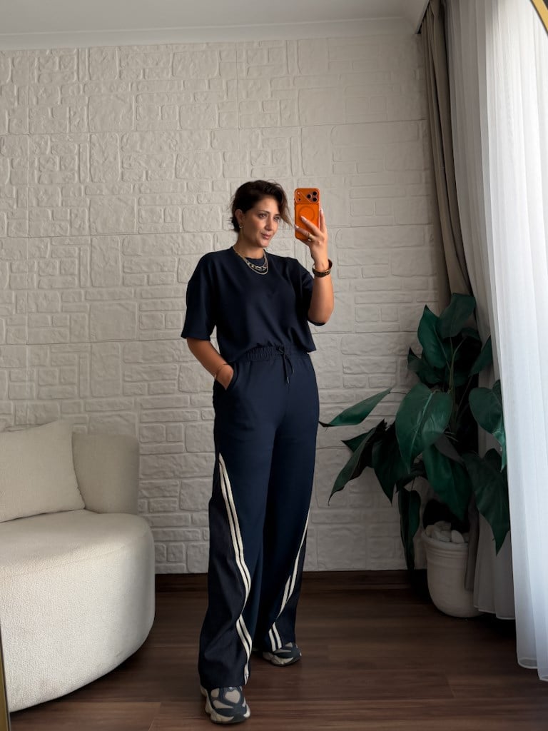 Tasarım Jean Detaylı Yelek Bluz Pantolon Takım