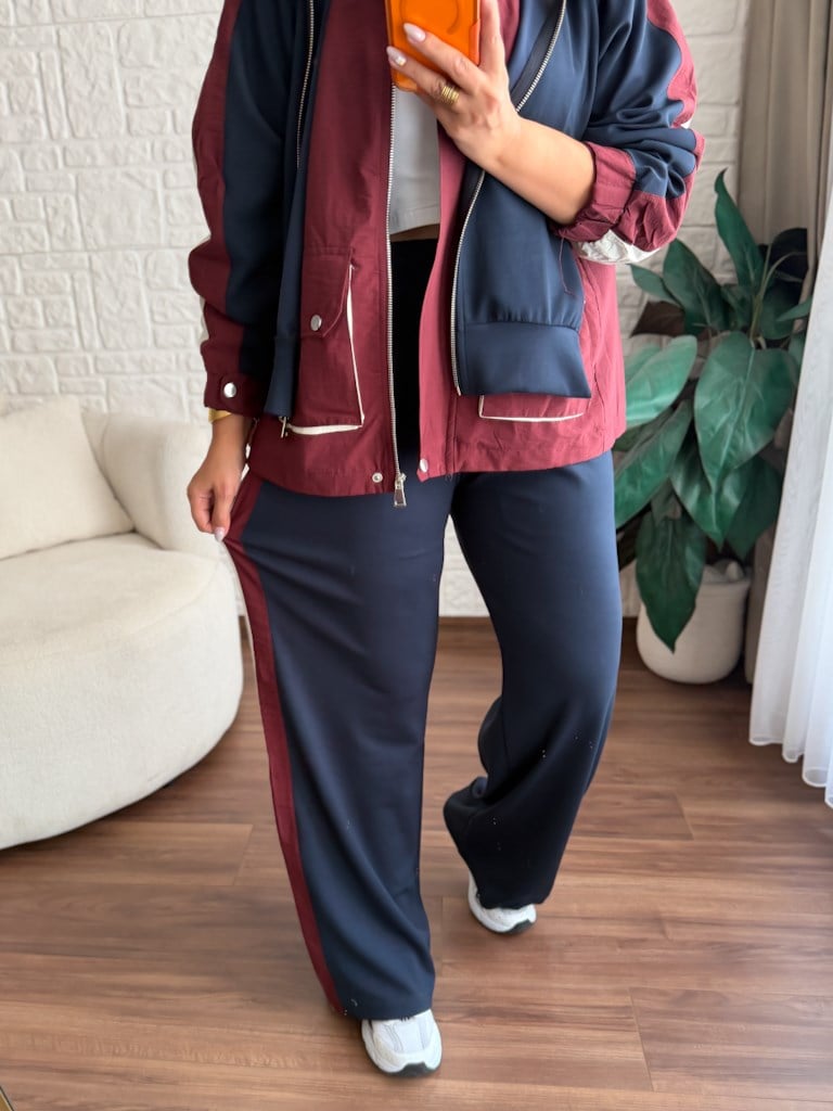Tasarım Lacivert Bordo Parşüt Garnili Takım