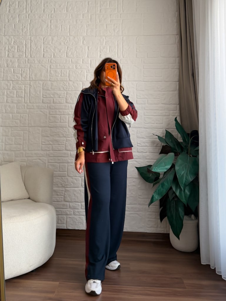 Tasarım Lacivert Bordo Parşüt Garnili Takım