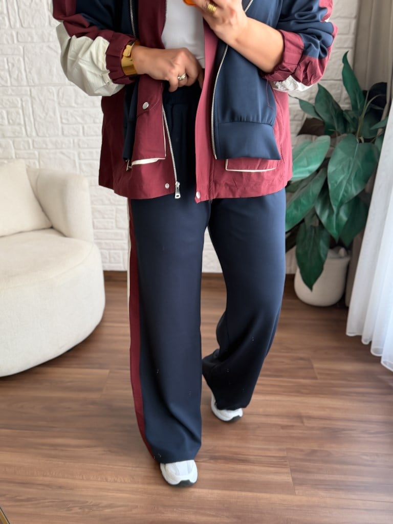 Tasarım Lacivert Bordo Parşüt Garnili Takım