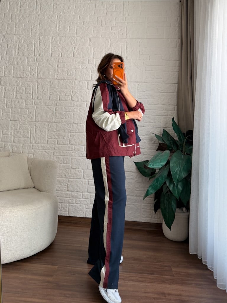 Tasarım Lacivert Bordo Parşüt Garnili Takım