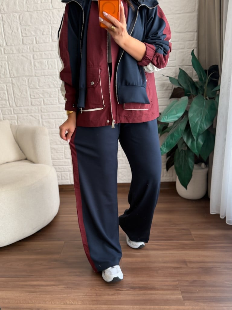 Tasarım Lacivert Bordo Parşüt Garnili Takım