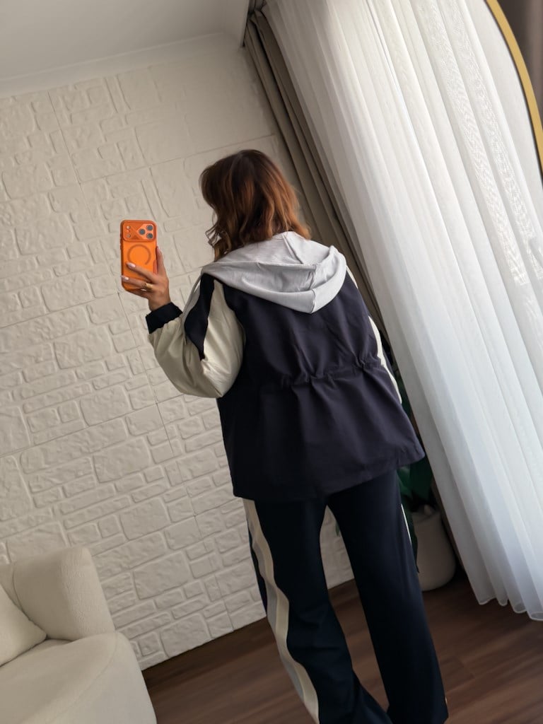 Tasarım Lacivert Gri Parşüt Garnili Takım