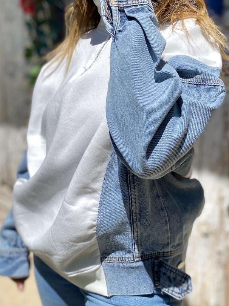 Tasarım Yaka Fermuarlı Jean Detaylı Sweatshirt