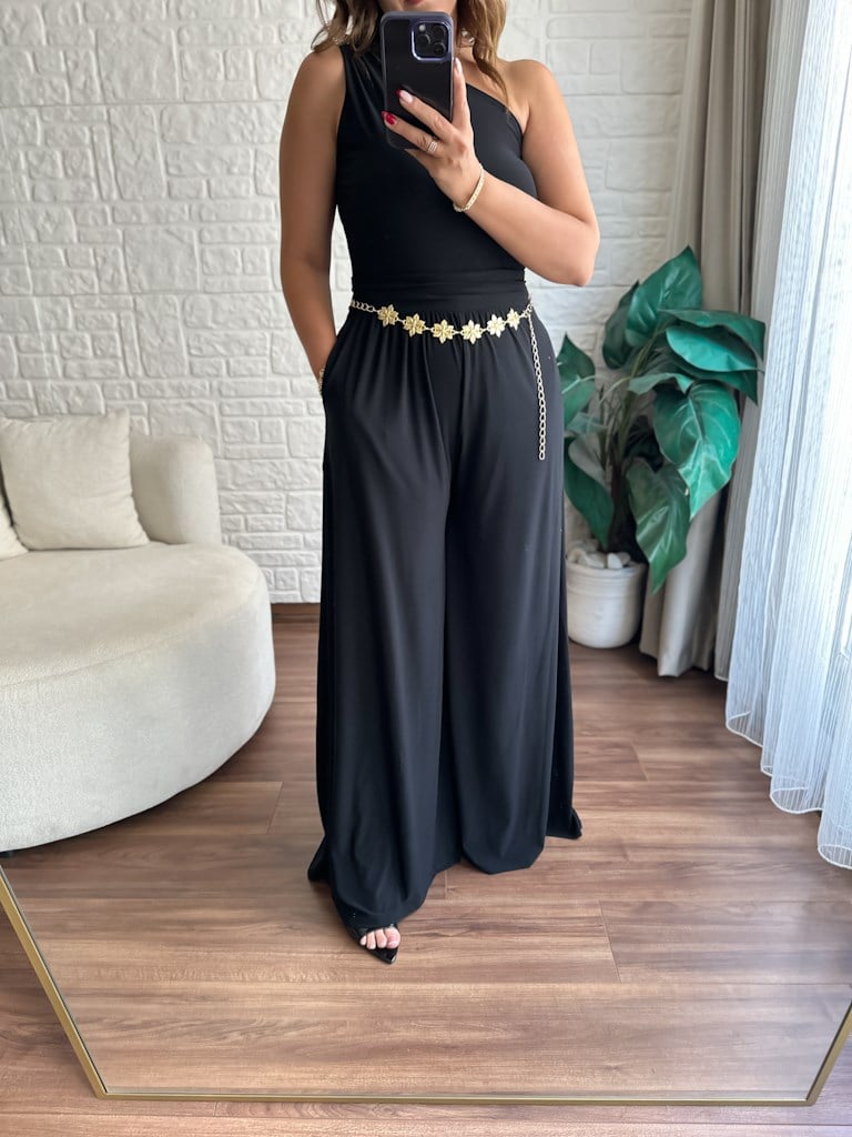 Tek Omuz Askılı Sanddy Kumaş Full Likra Tulum
