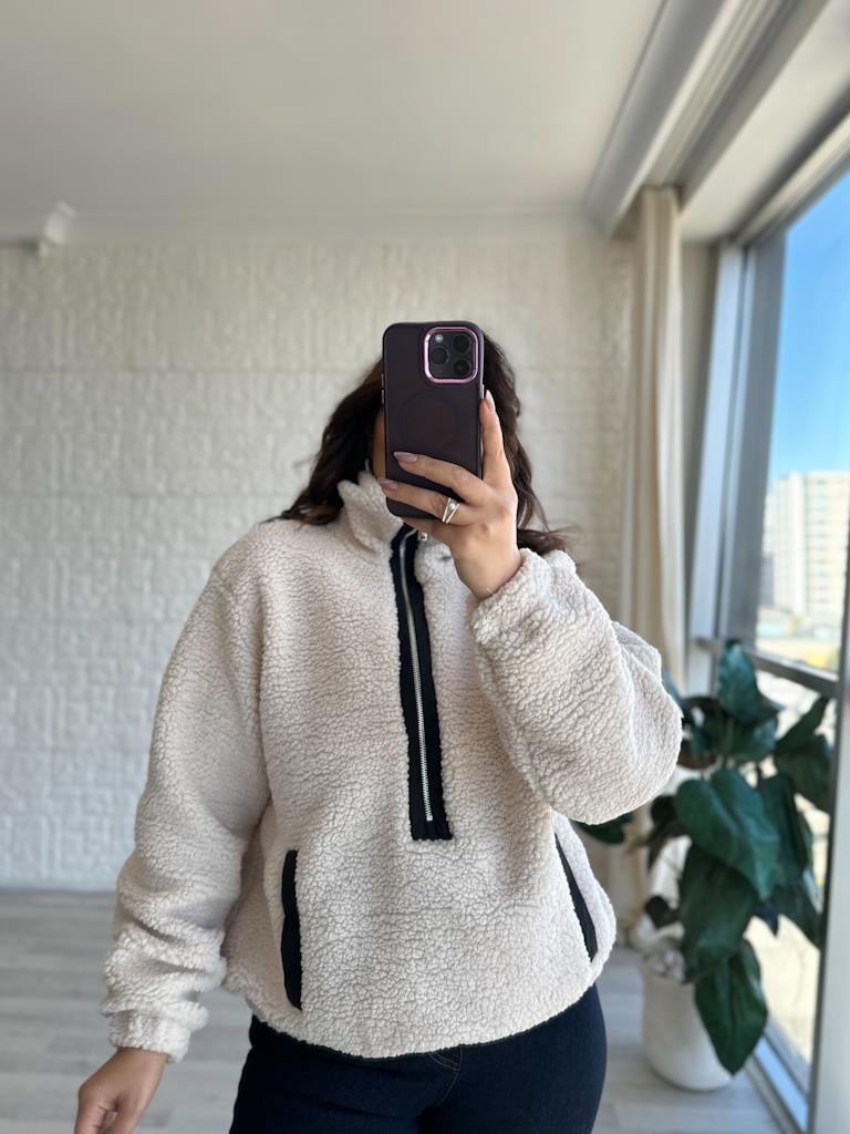 Yarım Fermuarlı Astarlı Teddy Sweatshirt Ceket