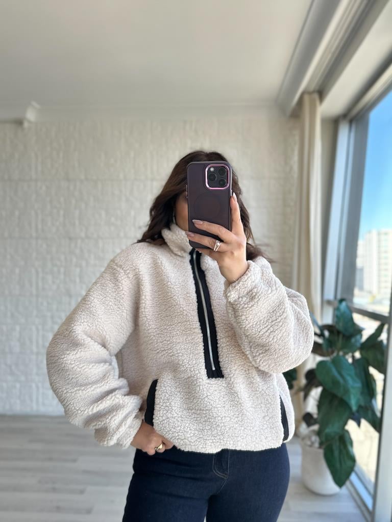 Yarım Fermuarlı Astarlı Teddy Sweatshirt Ceket