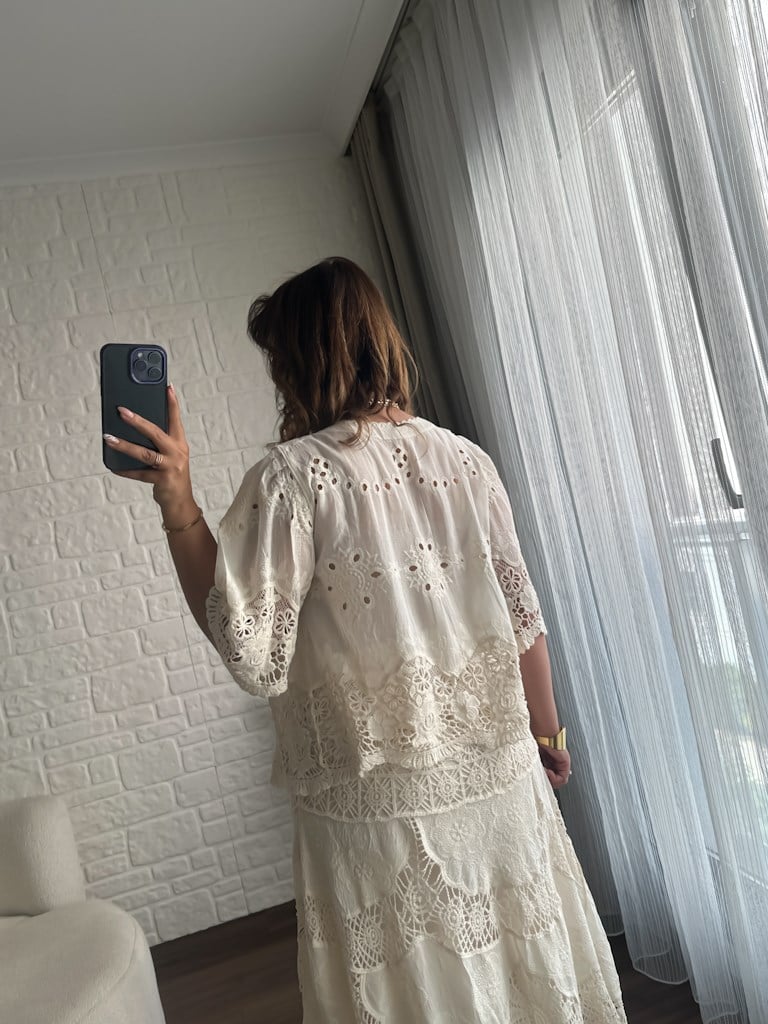 Yeni Model V Yaka Güpür Dantel Detay İtalyan Takım