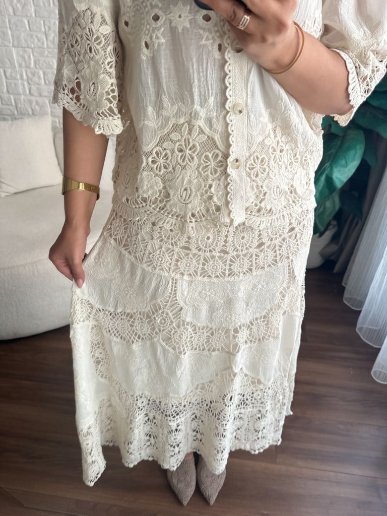 Yeni Model V Yaka Güpür Dantel Detay İtalyan Takım