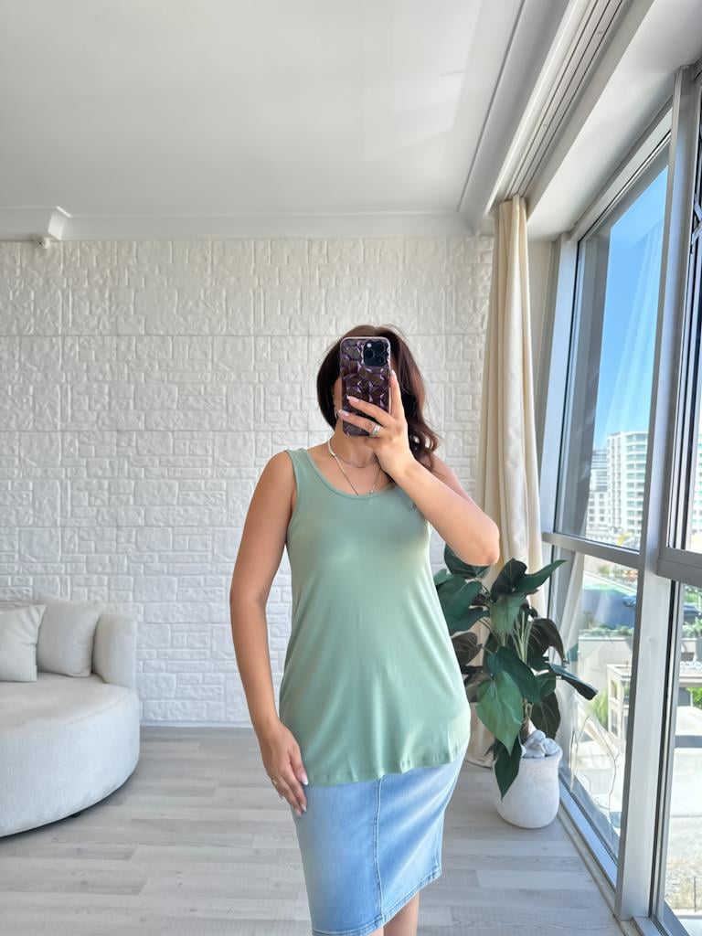 Yeşil  Kalın Askılı Dökümlü Premium Modal Atlet Bluz