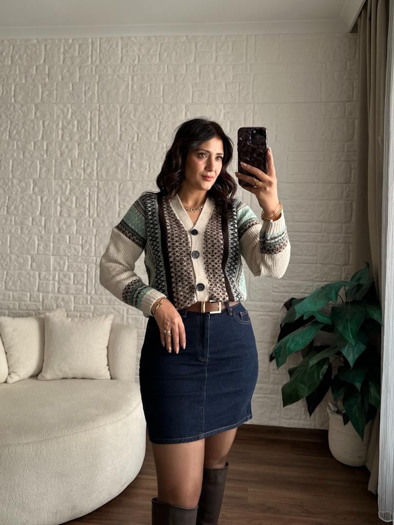 Yüksek Bel Likralı Jean Mini Etek