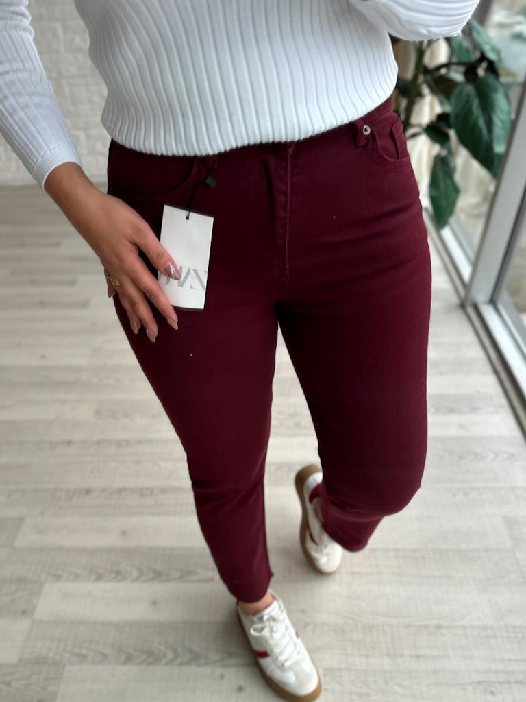 ZR Bordo Kesik Paça Mom Jean