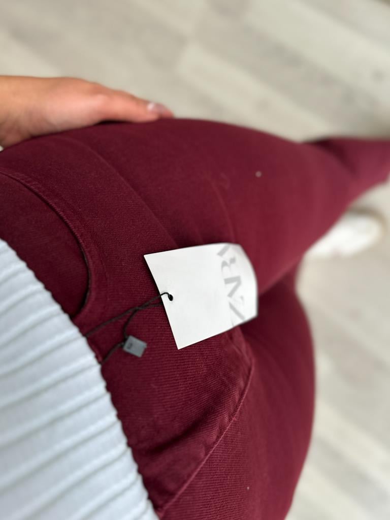 ZR Bordo Kesik Paça Mom Jean
