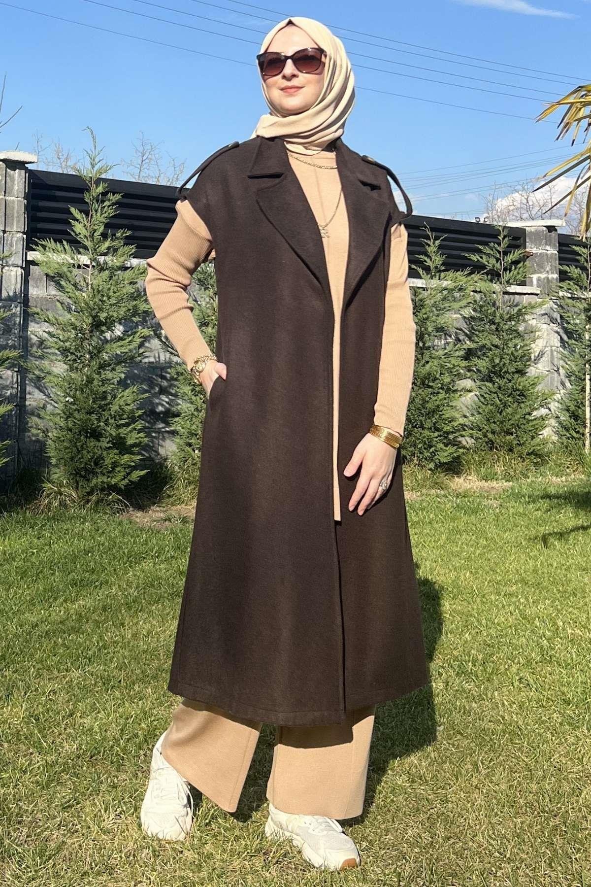 Apoletli Vizon Yelek | Rabia Şamlı | Tesettür Giyim, Elbise ve Kadın Giyim Modası