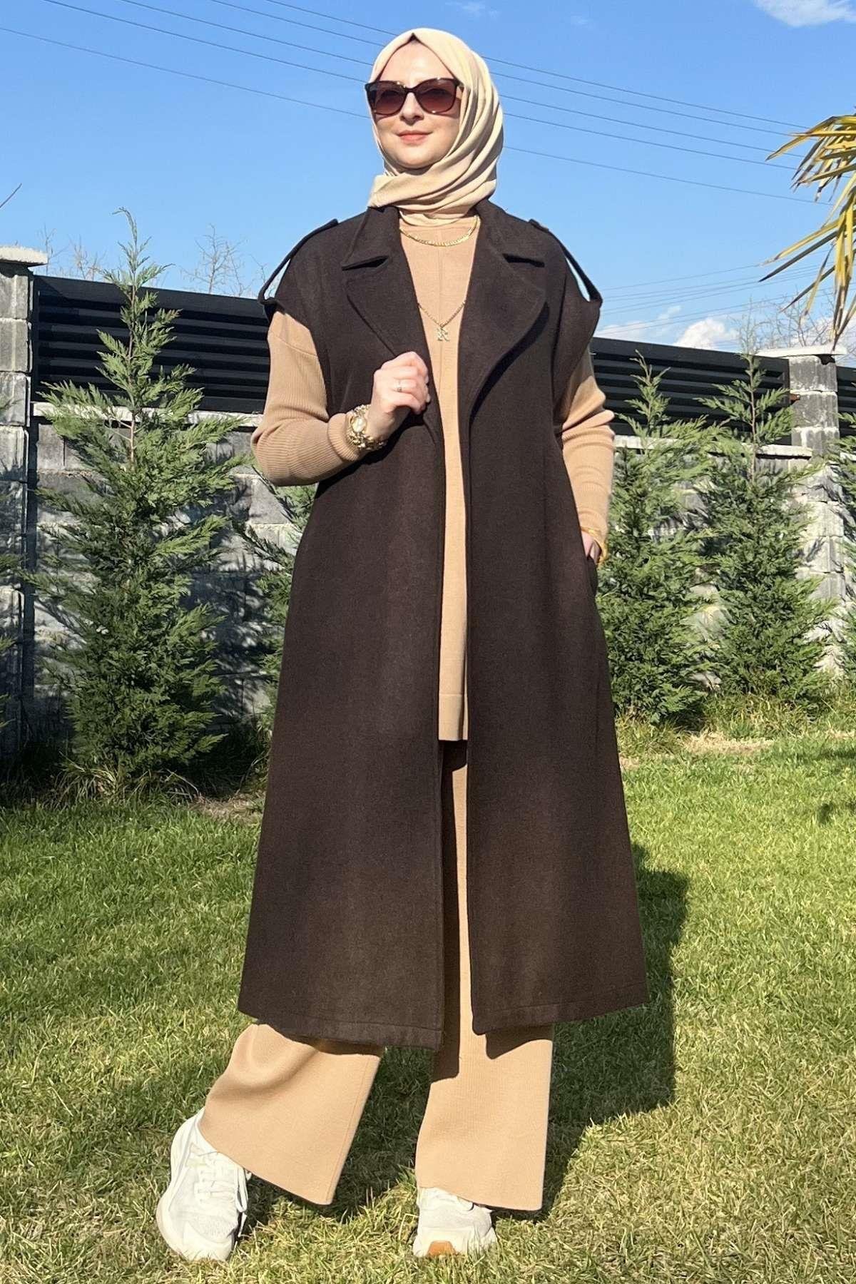 Apoletli Vizon Yelek | Rabia Şamlı | Tesettür Giyim, Elbise ve Kadın Giyim Modası