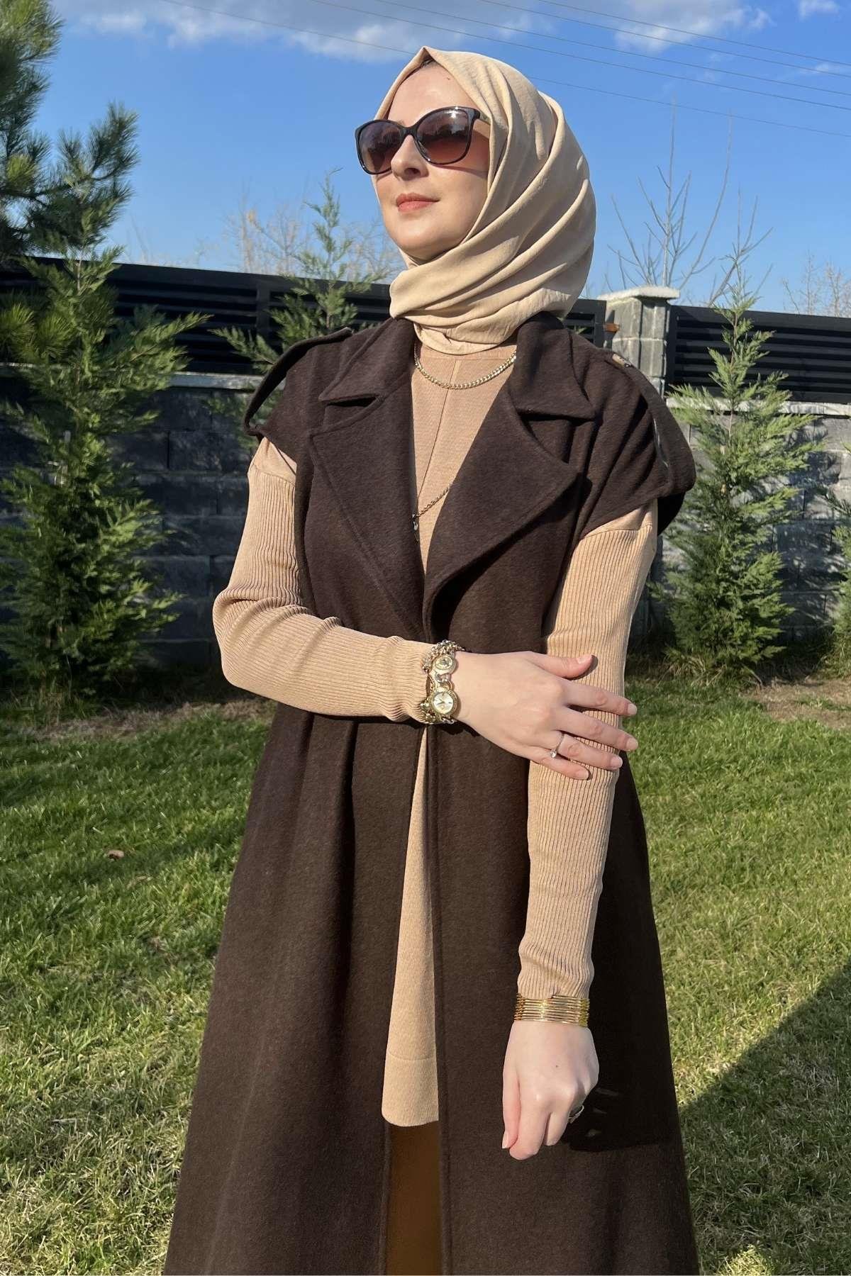 Apoletli Vizon Yelek | Rabia Şamlı | Tesettür Giyim, Elbise ve Kadın Giyim Modası