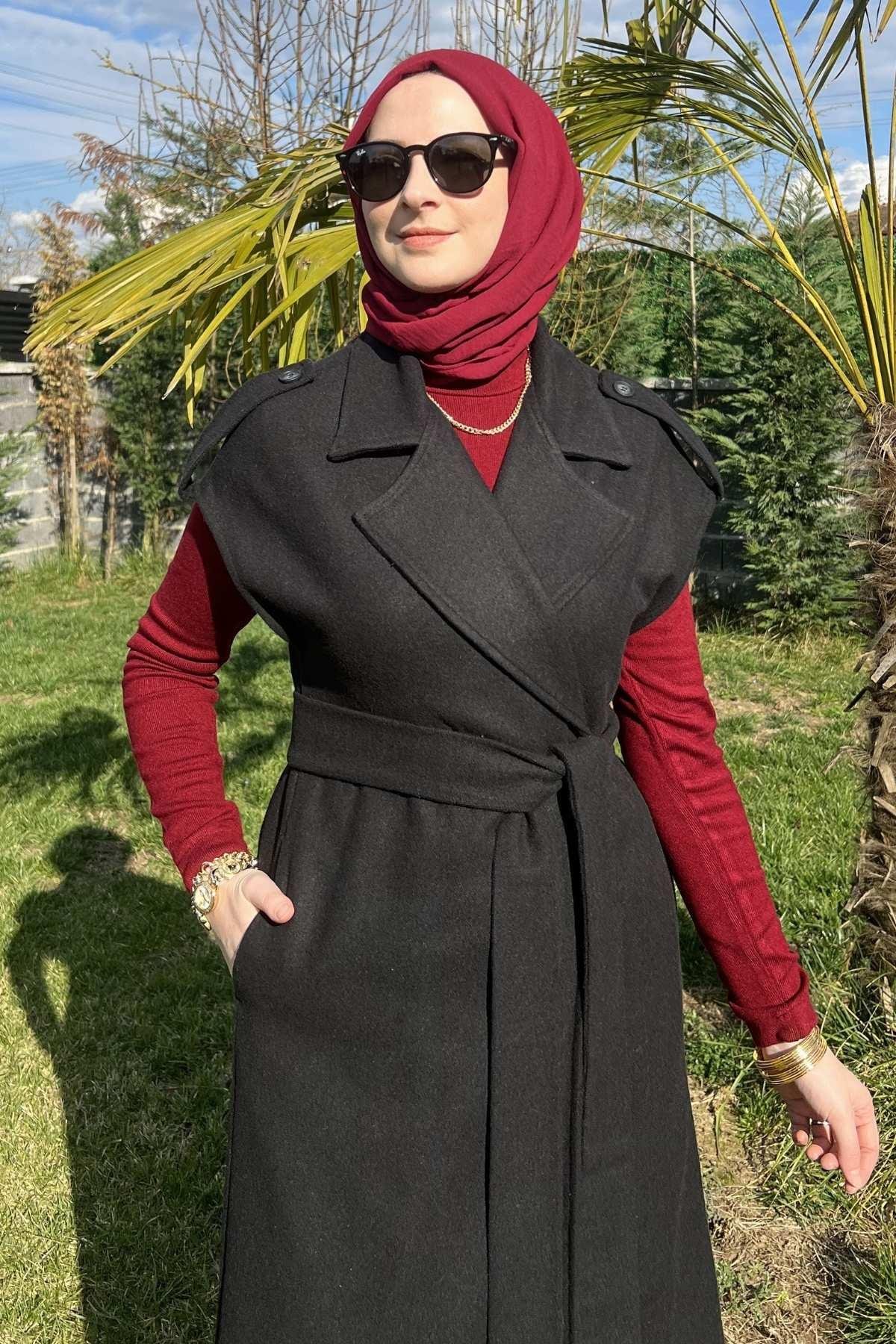 Apoletli Vizon Yelek | Rabia Şamlı | Tesettür Giyim, Elbise ve Kadın Giyim Modası