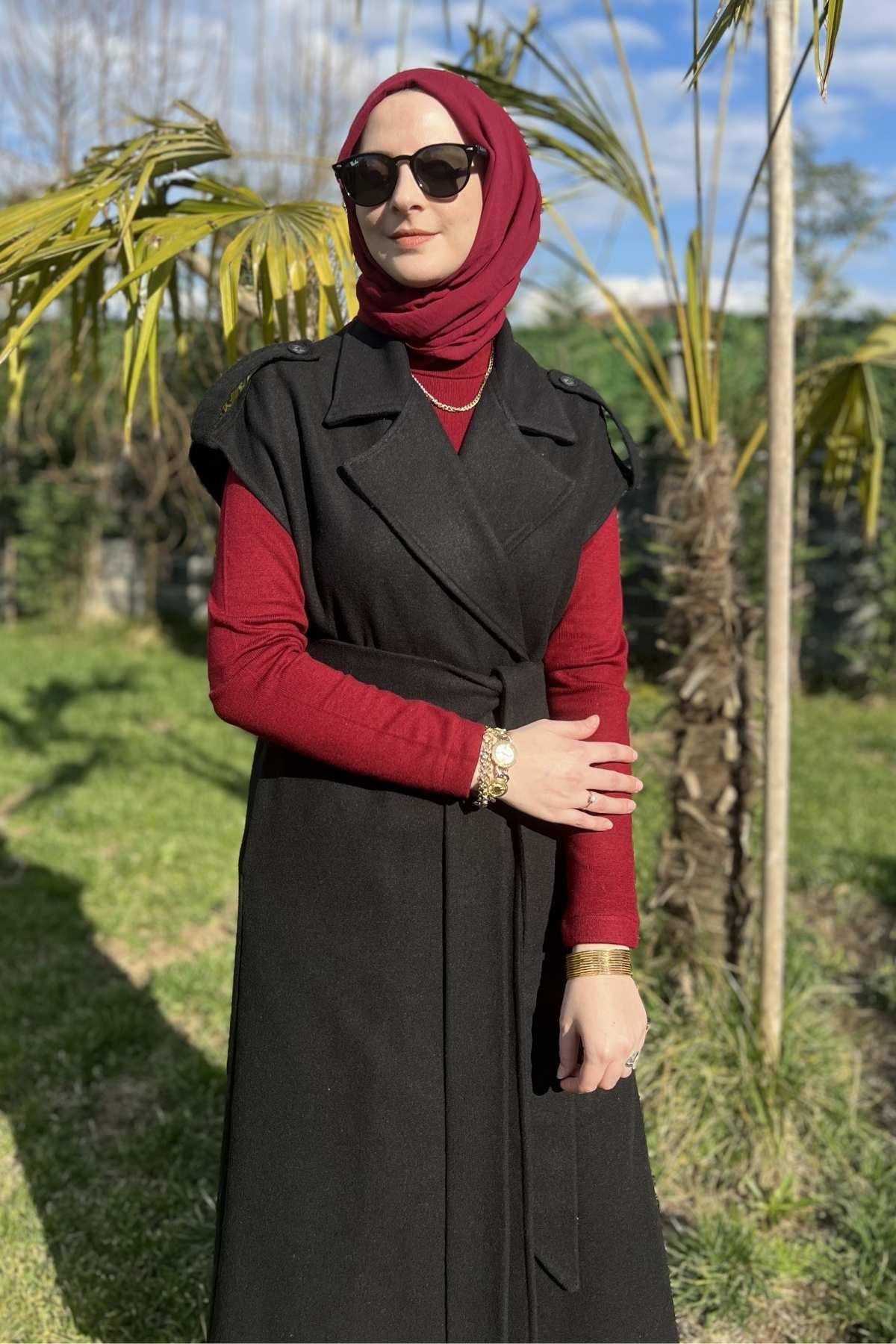 Apoletli Vizon Yelek | Rabia Şamlı | Tesettür Giyim, Elbise ve Kadın Giyim Modası