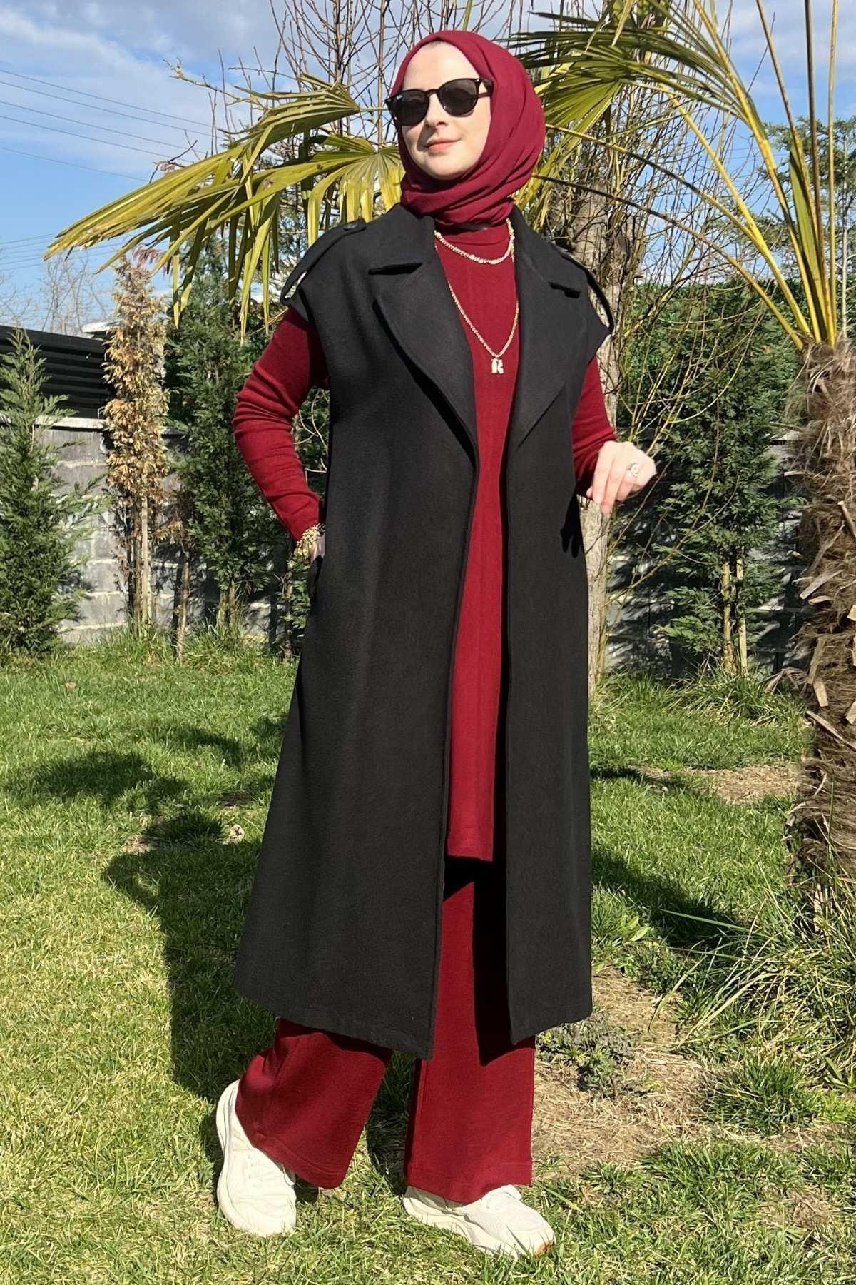 Apoletli Vizon Yelek | Rabia Şamlı | Tesettür Giyim, Elbise ve Kadın Giyim Modası