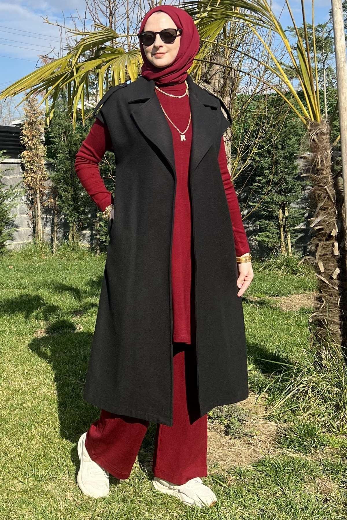 Apoletli Vizon Yelek | Rabia Şamlı | Tesettür Giyim, Elbise ve Kadın Giyim Modası