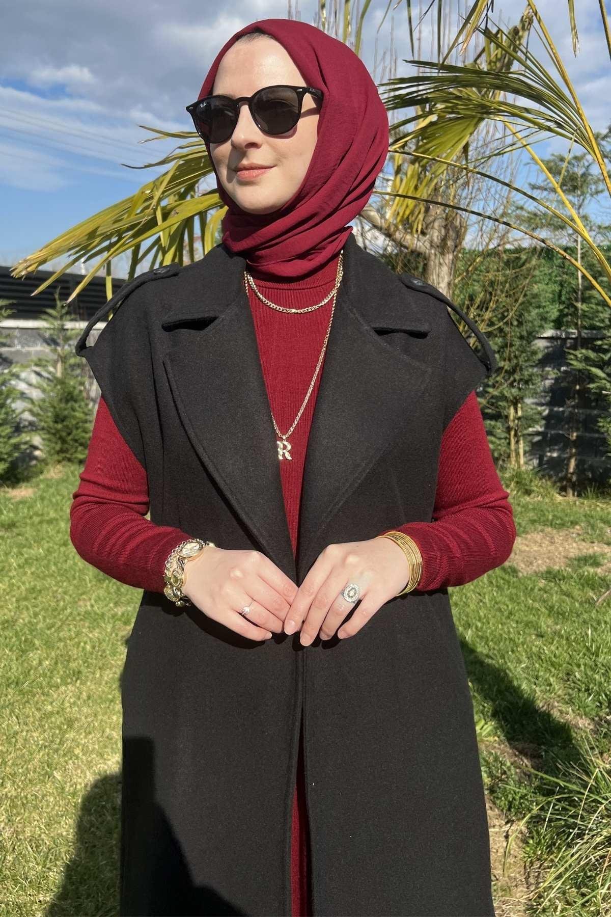Apoletli Vizon Yelek | Rabia Şamlı | Tesettür Giyim, Elbise ve Kadın Giyim Modası
