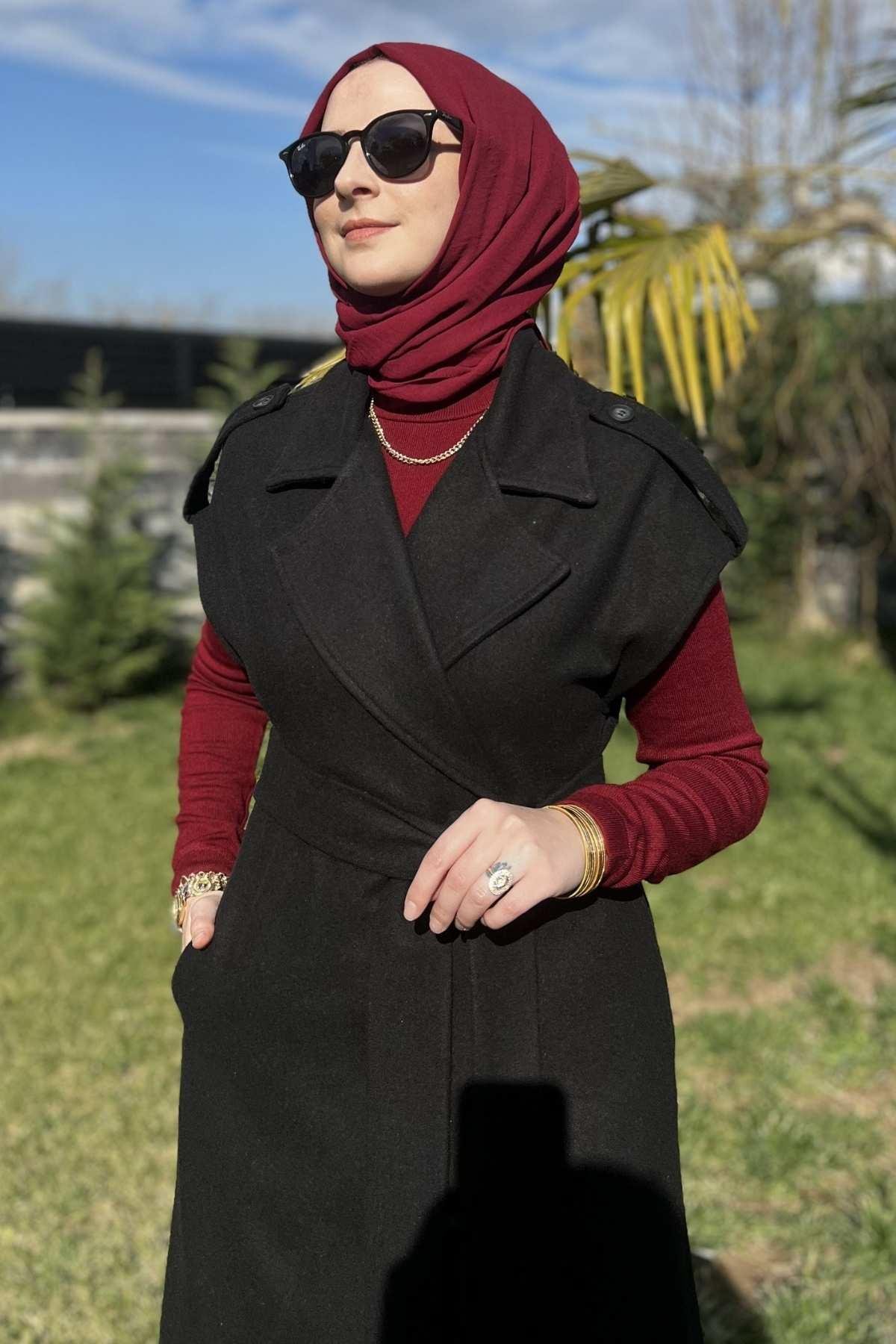 Apoletli Vizon Yelek | Rabia Şamlı | Tesettür Giyim, Elbise ve Kadın Giyim Modası