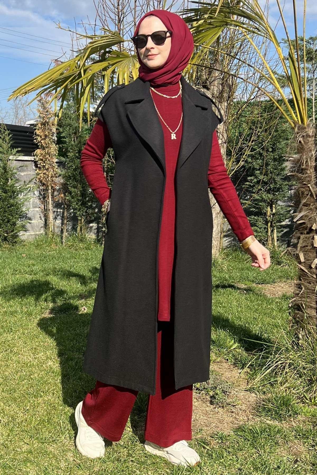 Apoletli Vizon Yelek | Rabia Şamlı | Tesettür Giyim, Elbise ve Kadın Giyim Modası