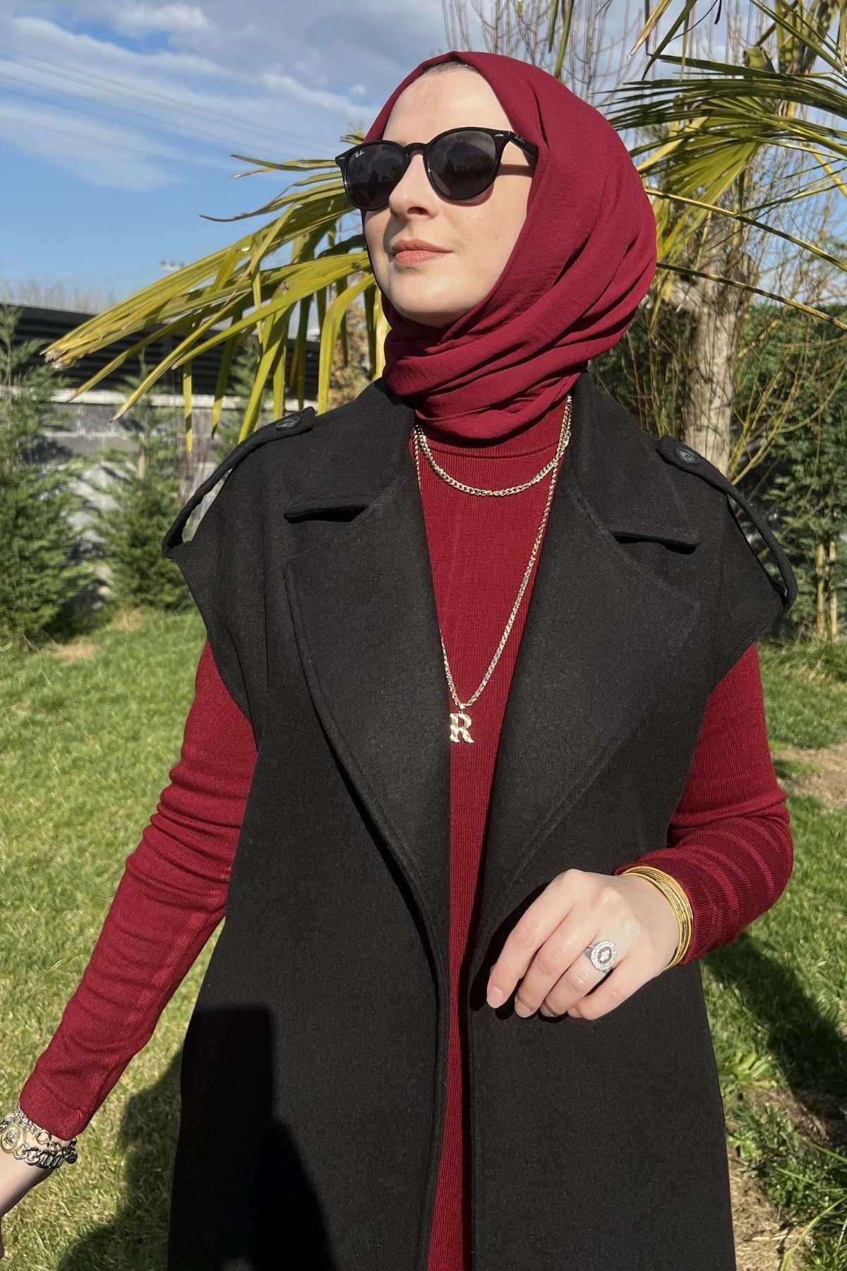Apoletli Vizon Yelek | Rabia Şamlı | Tesettür Giyim, Elbise ve Kadın Giyim Modası