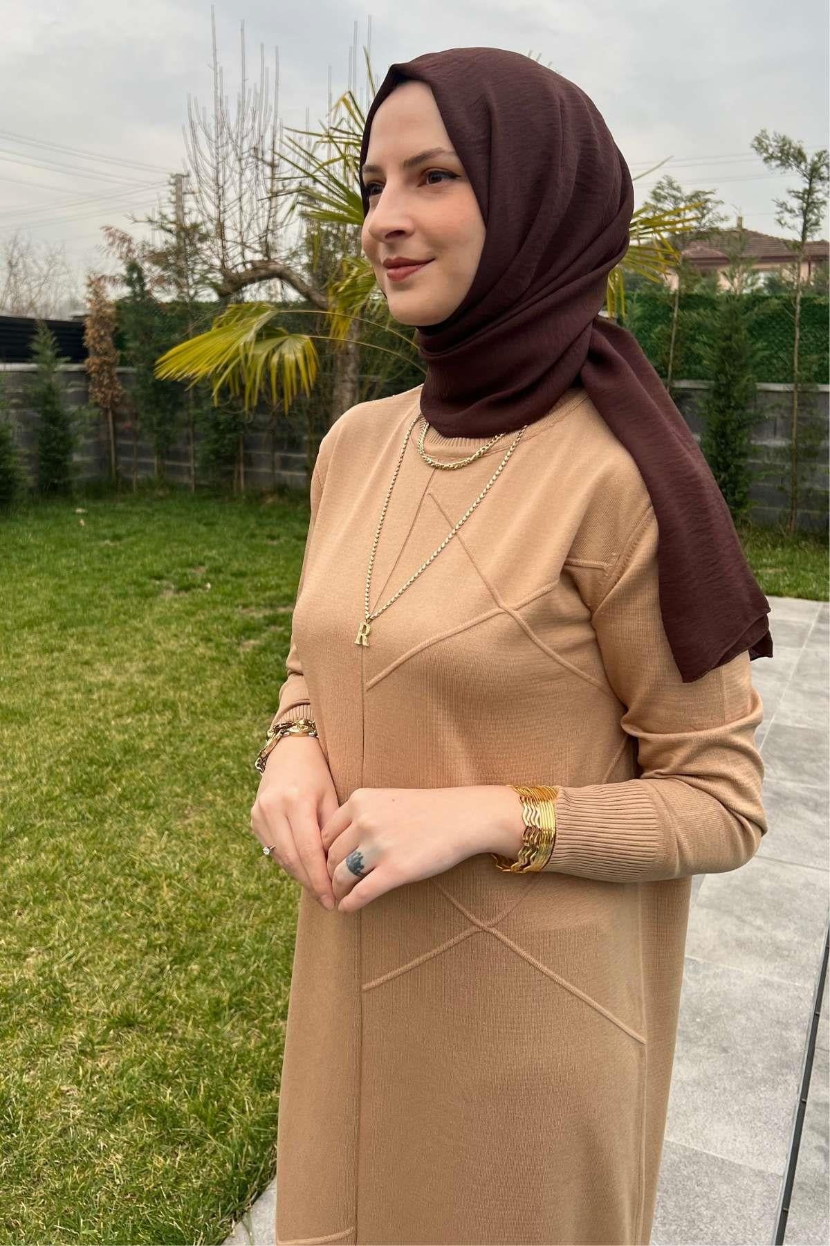 Armağan Gri Triko Elbise - Rabia Şamlı | Tesettür Giyim, Elbise ve Kadın Giyim Modası