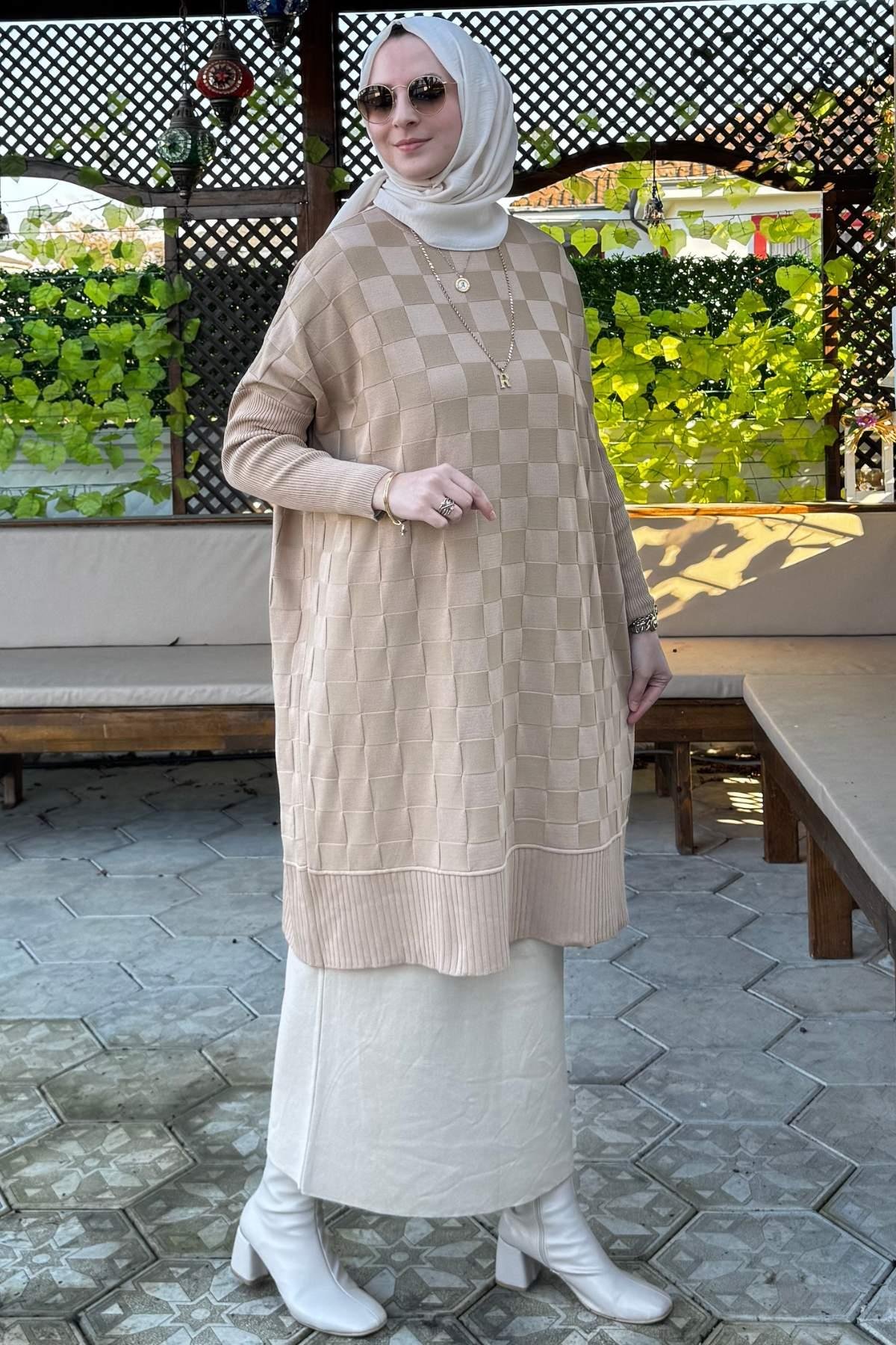 Hamiyet Çizgili Triko Tunik İndigo | Rabia Şamlı | Tesettür Giyim, Elbise ve Kadın Giyim Modası