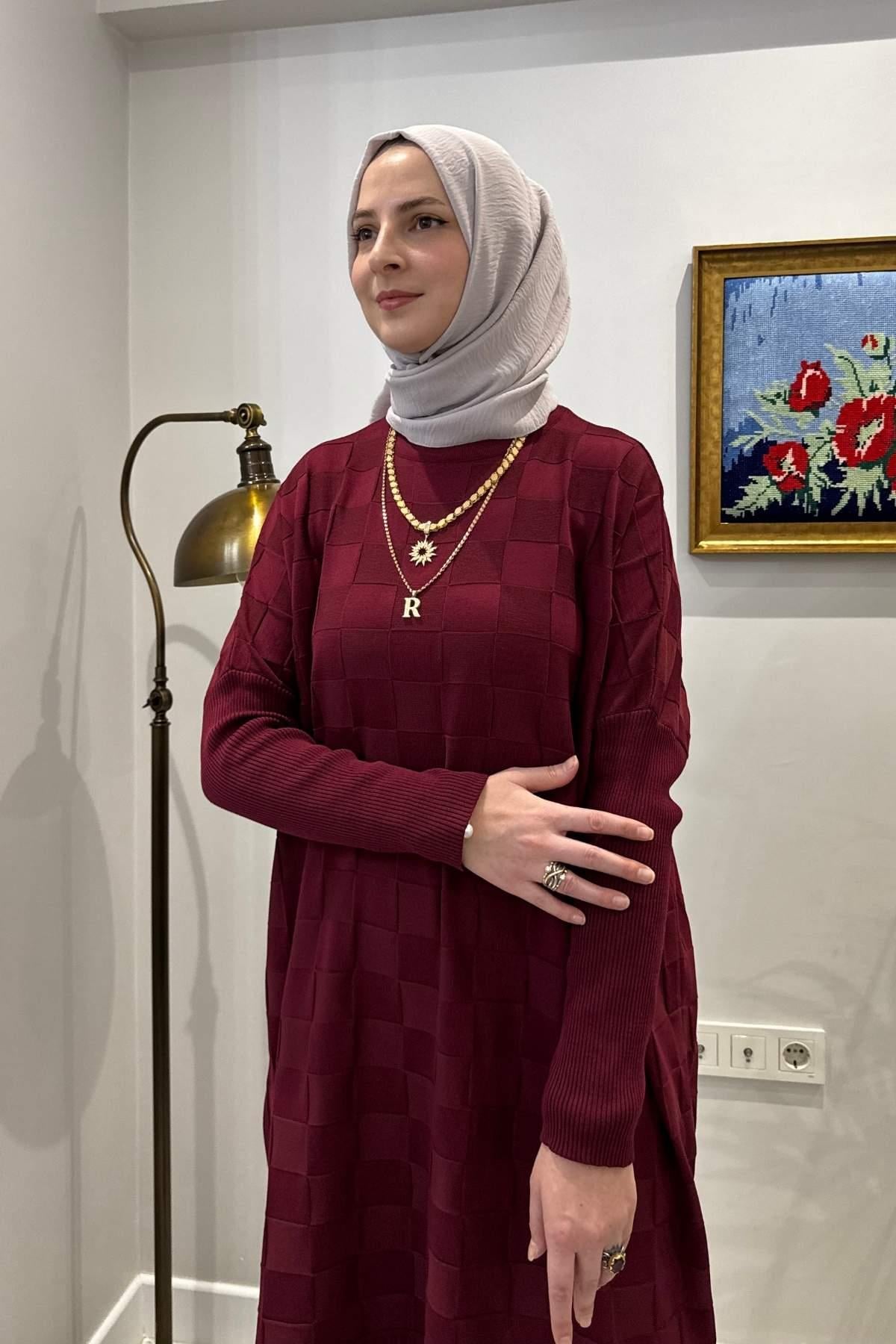 Hamiyet Çizgili Triko Tunik İndigo | Rabia Şamlı | Tesettür Giyim, Elbise ve Kadın Giyim Modası