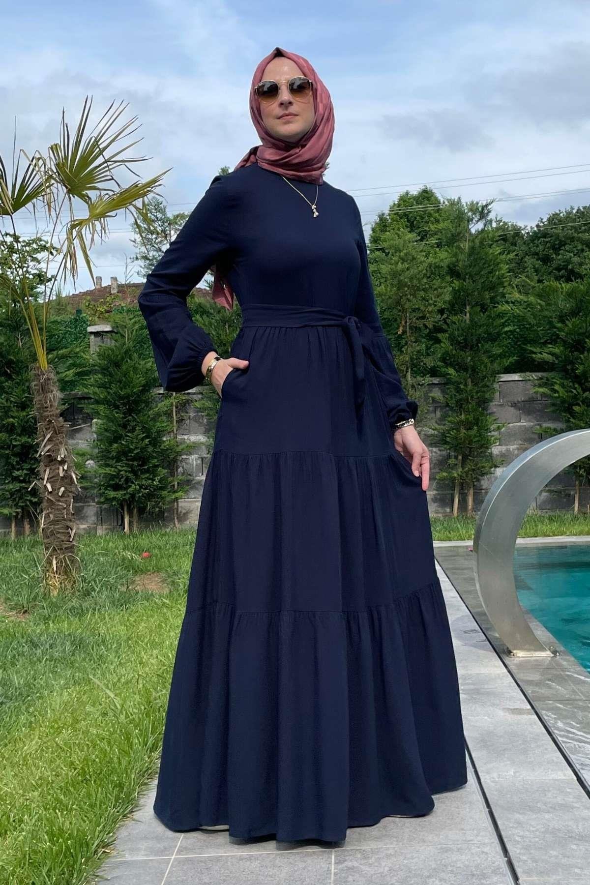 Asil Lacivert Elbise | Rabia Şamlı | Tesettür Giyim, Elbise ve Kadın Giyim Modası