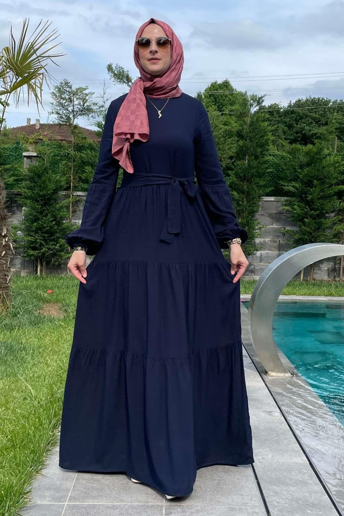 Asil Lacivert Elbise | Rabia Şamlı | Tesettür Giyim, Elbise ve Kadın Giyim Modası
