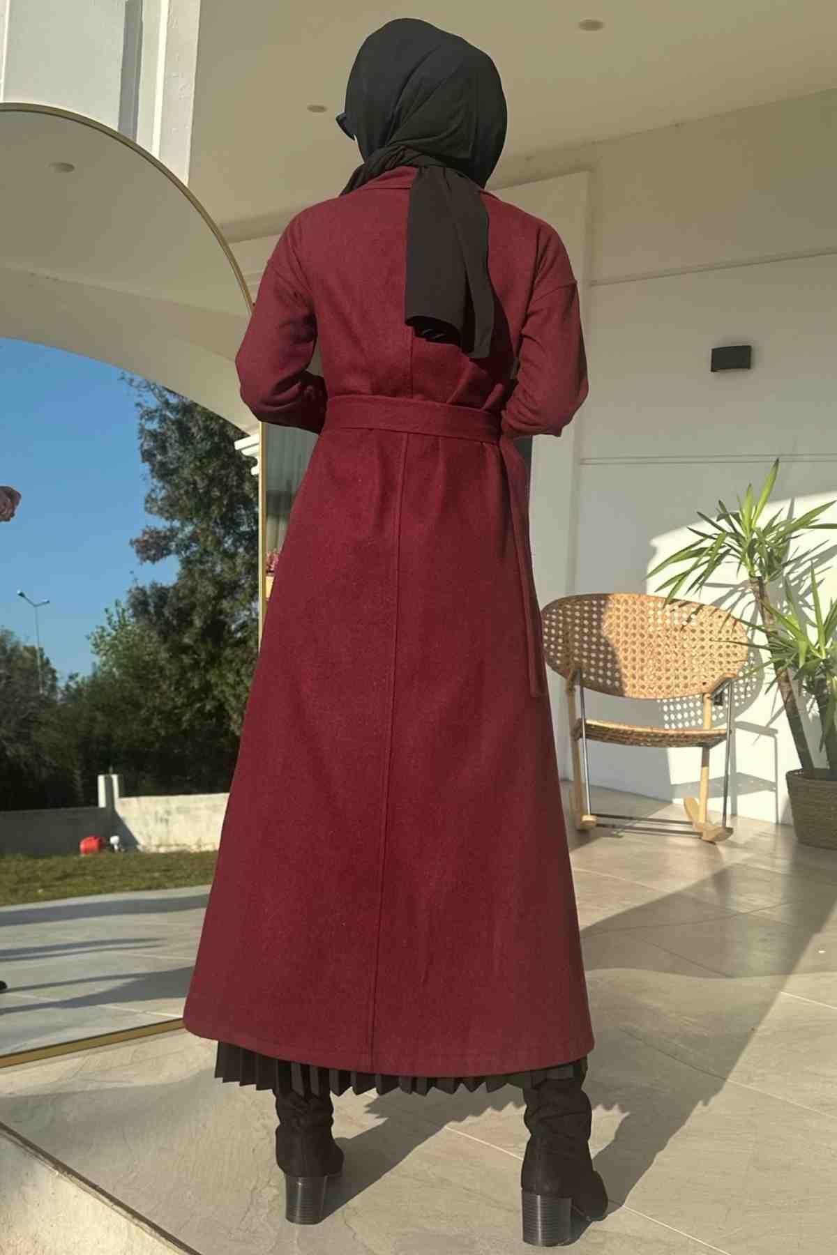 Asmin Kaşe Kap Bordo | Rabia Şamlı | Tesettür Elbise ve Kadın Giyim Modası