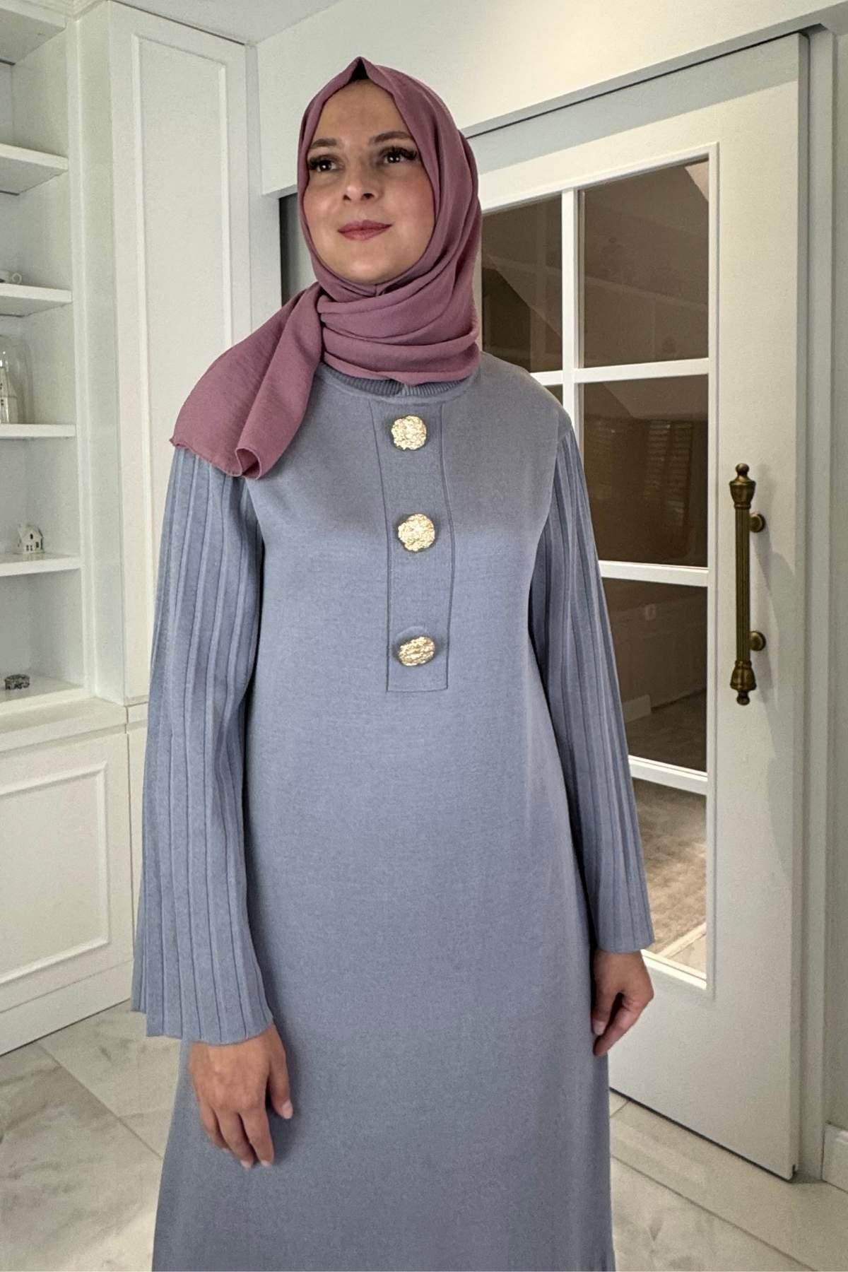 Banu Broşlu Triko Elbise Haki | Rabia Şamlı | Tesettür Giyim, Elbise ve Kadın Giyim Modası
