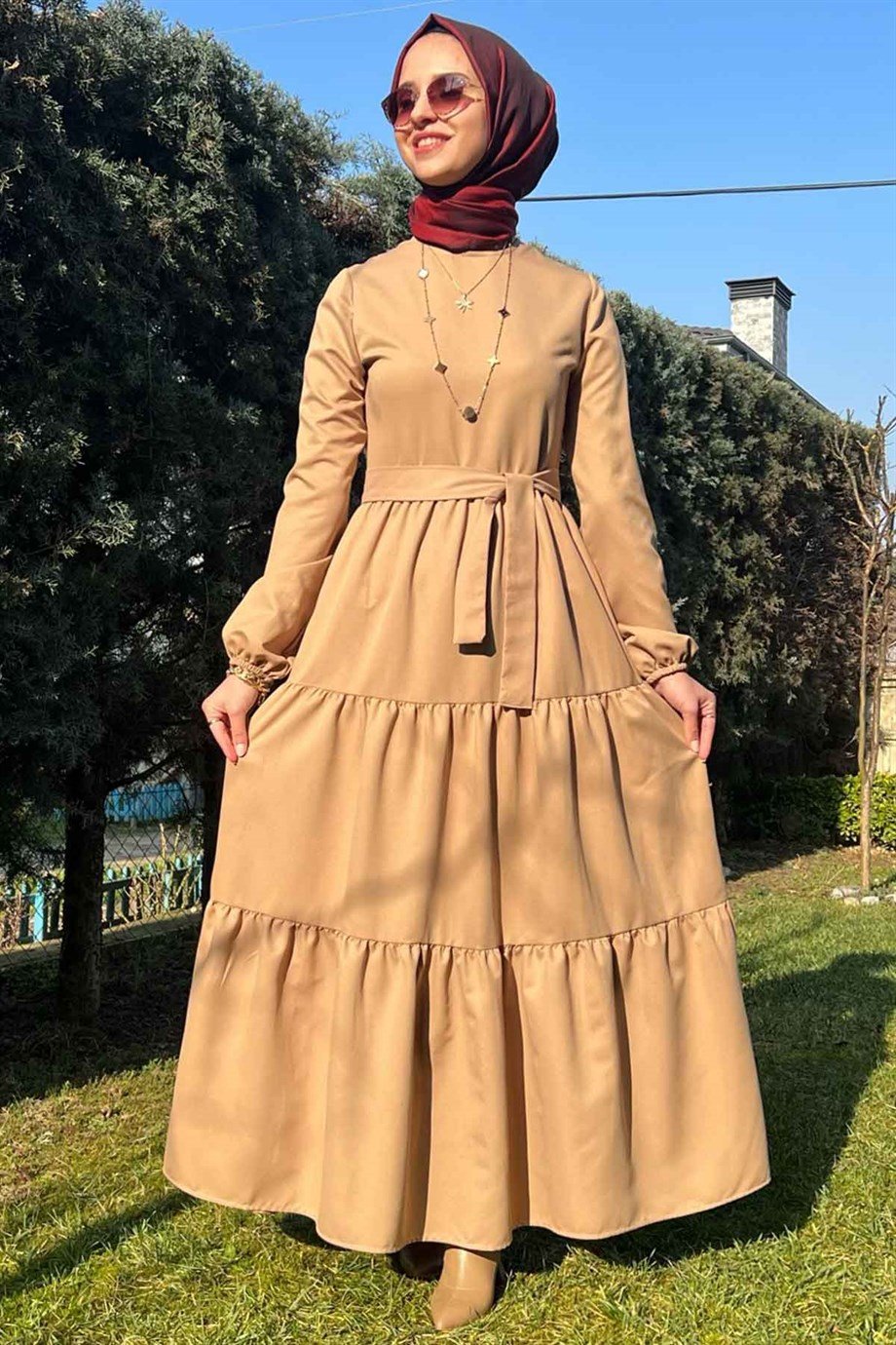 Bej Gabardin Elbise | ELBİSE