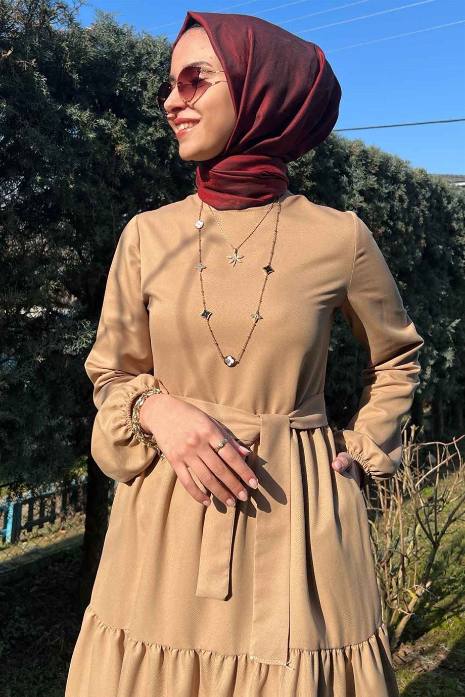 Bej Gabardin Elbise | ELBİSE