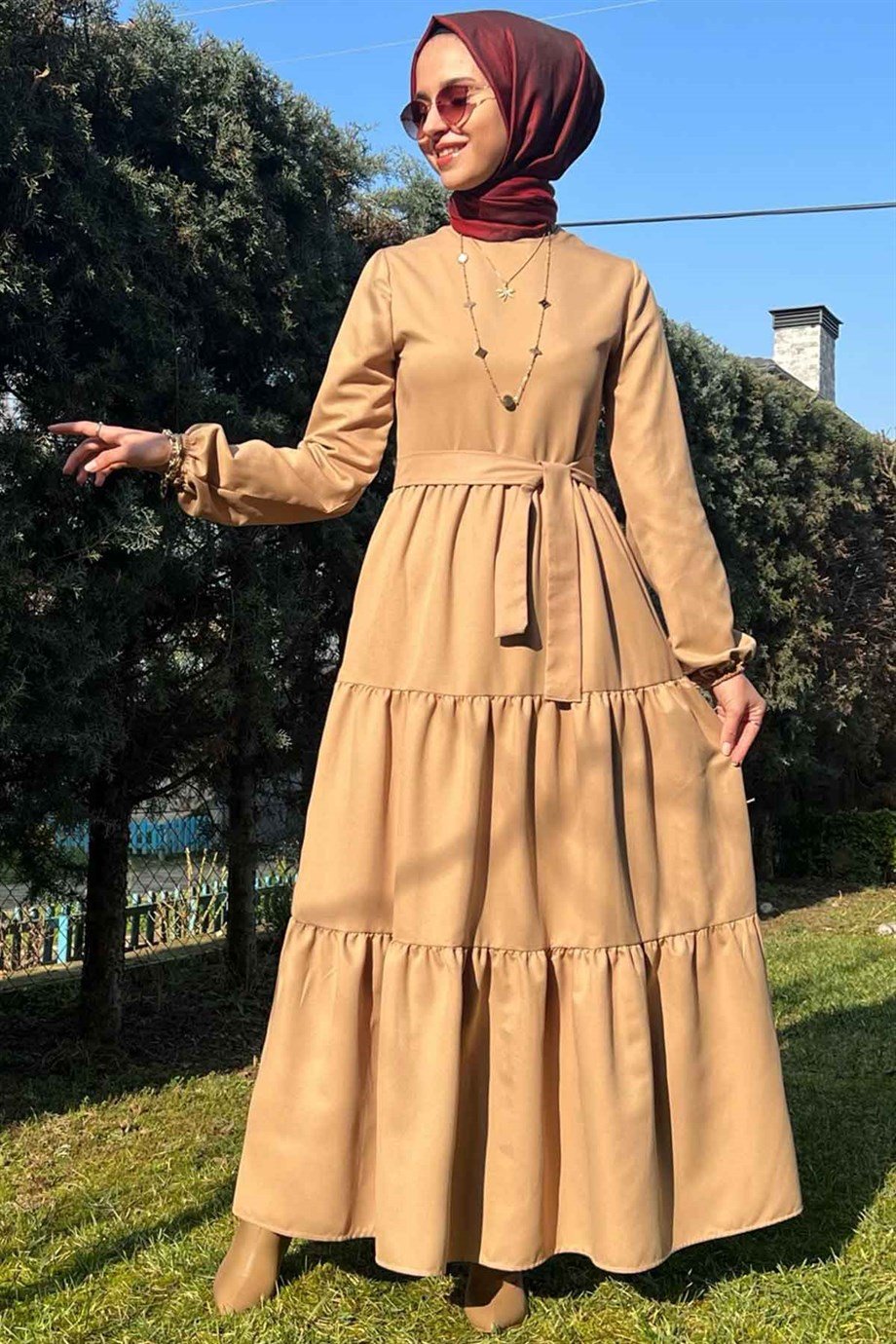 Bej Gabardin Elbise | ELBİSE