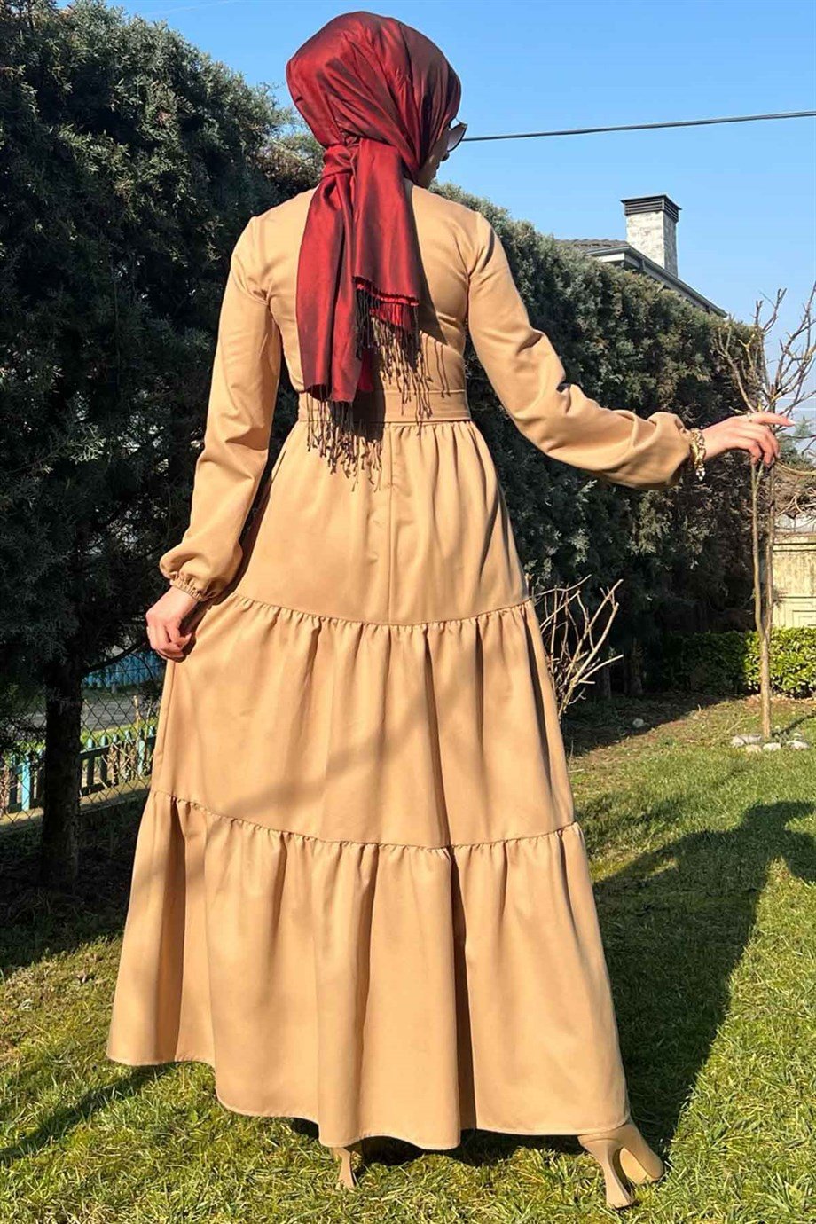 Bej Gabardin Elbise | ELBİSE