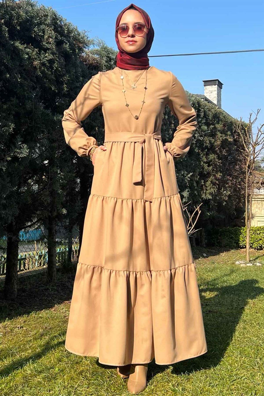 Bej Gabardin Elbise | ELBİSE