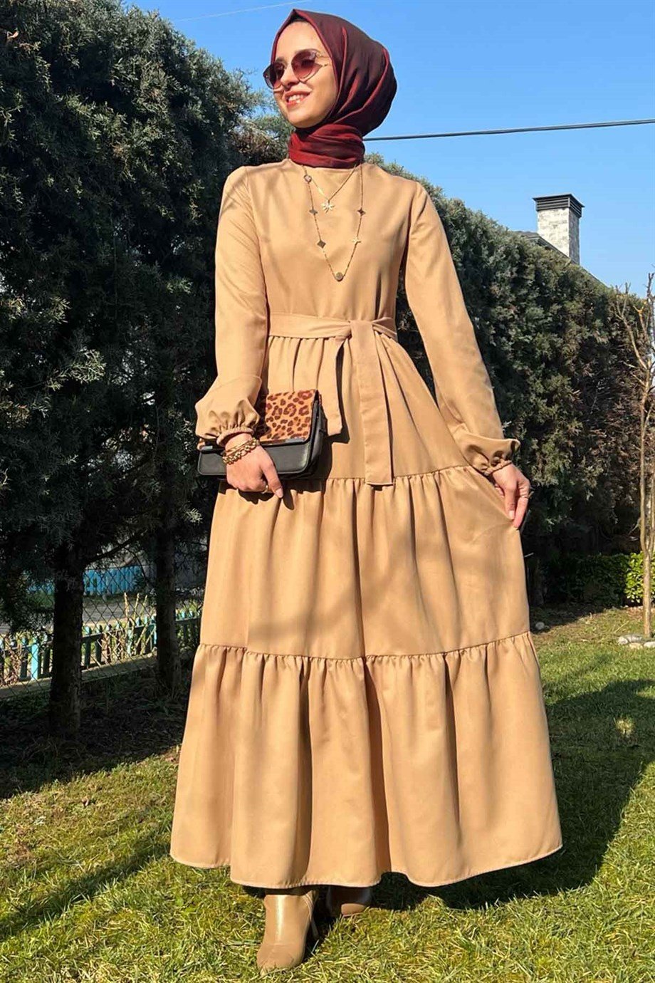 Bej Gabardin Elbise | ELBİSE