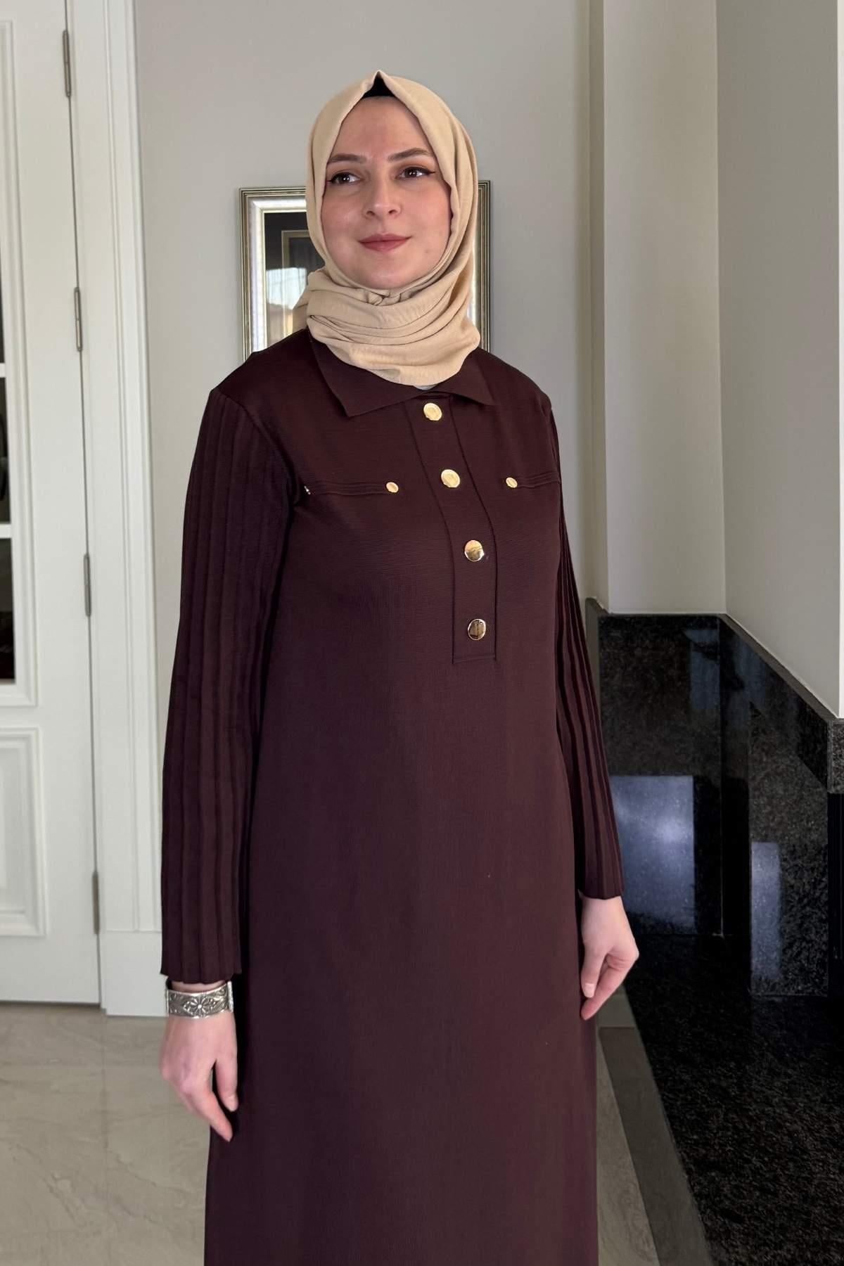 Biricik Kemerli Triko Elbise Taş | Rabia Şamlı | Tesettür Giyim, Elbise ve Kadın Giyim Modası