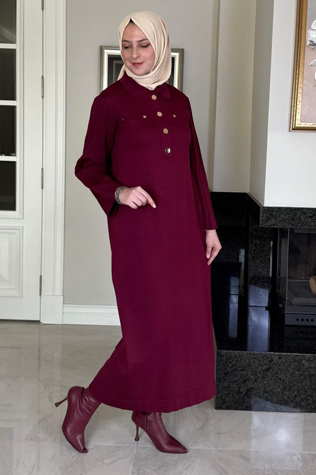 Biricik Kemerli Triko Elbise Taş | Rabia Şamlı | Tesettür Giyim, Elbise ve Kadın Giyim Modası