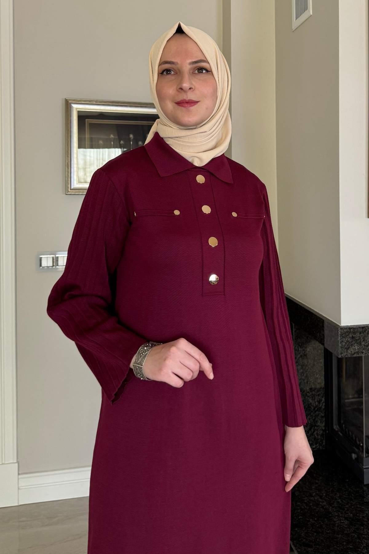 Biricik Kemerli Triko Elbise Taş | Rabia Şamlı | Tesettür Giyim, Elbise ve Kadın Giyim Modası