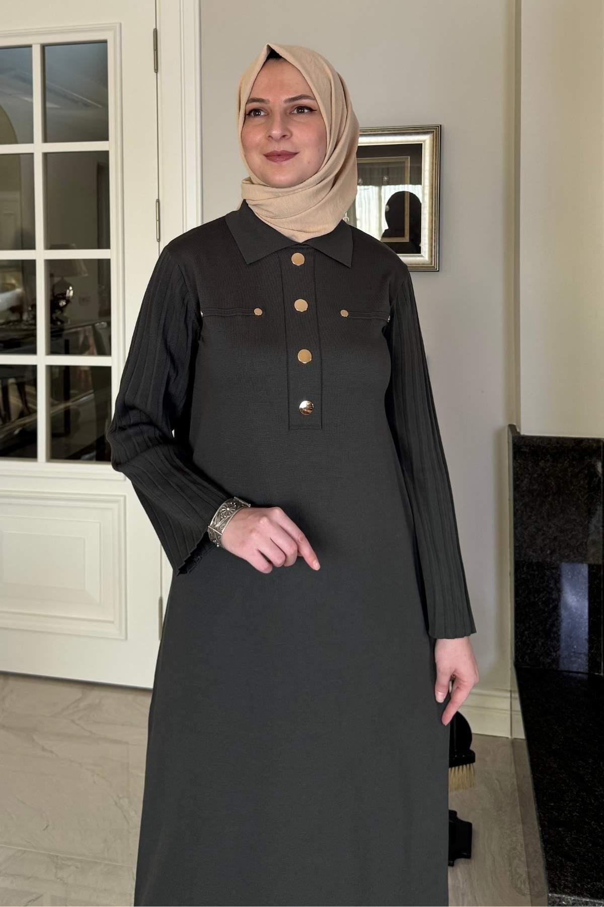 Biricik Kemerli Triko Elbise Taş | Rabia Şamlı | Tesettür Giyim, Elbise ve Kadın Giyim Modası